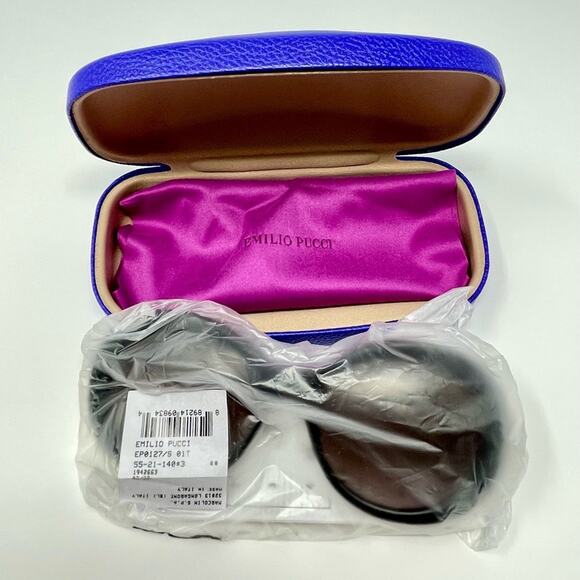 EMILIO PUCCI 55MM Round Sunglasses Shiny Black Bordeaux print retro Cobain 60s - Picture 15 of 16